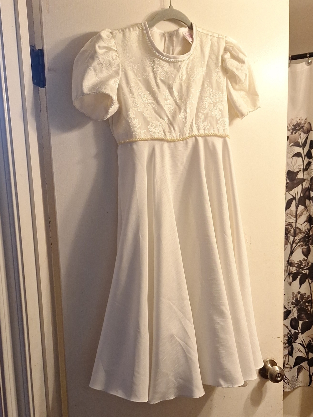 Little Miss White Puff Sleeve Lace Bodice Dress